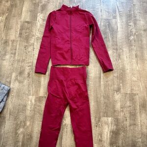 Two piece workout set, jacket and leggings combo, size:L,color: maroon